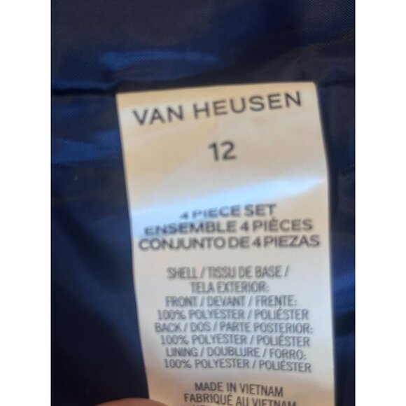 Van Heusen Boys Set Vest Pants Suspender Tie Navy Blue Size12 White Shirt Small - Picture 11 of 15